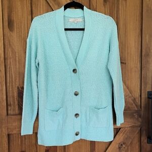 Loft 100% cotton Blue Button Front‎ Cardigan